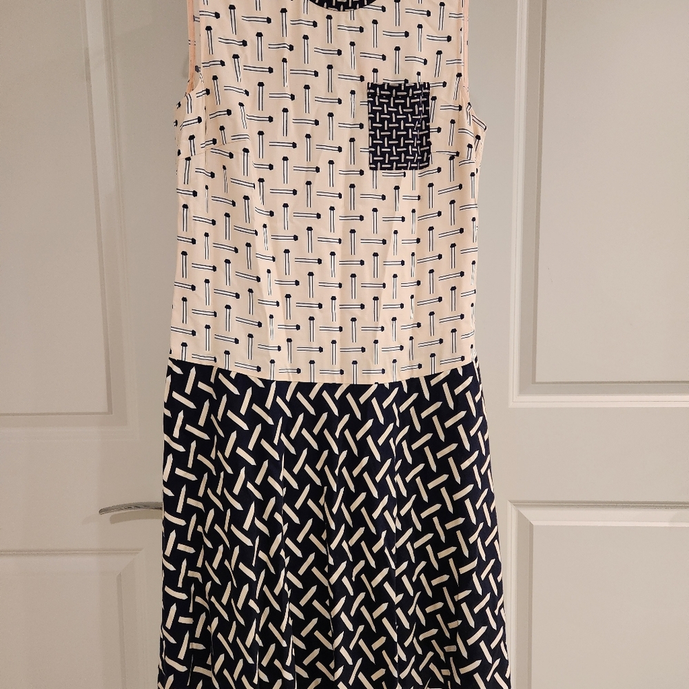 Ted Baker London Navy and Cream Patterned Dress